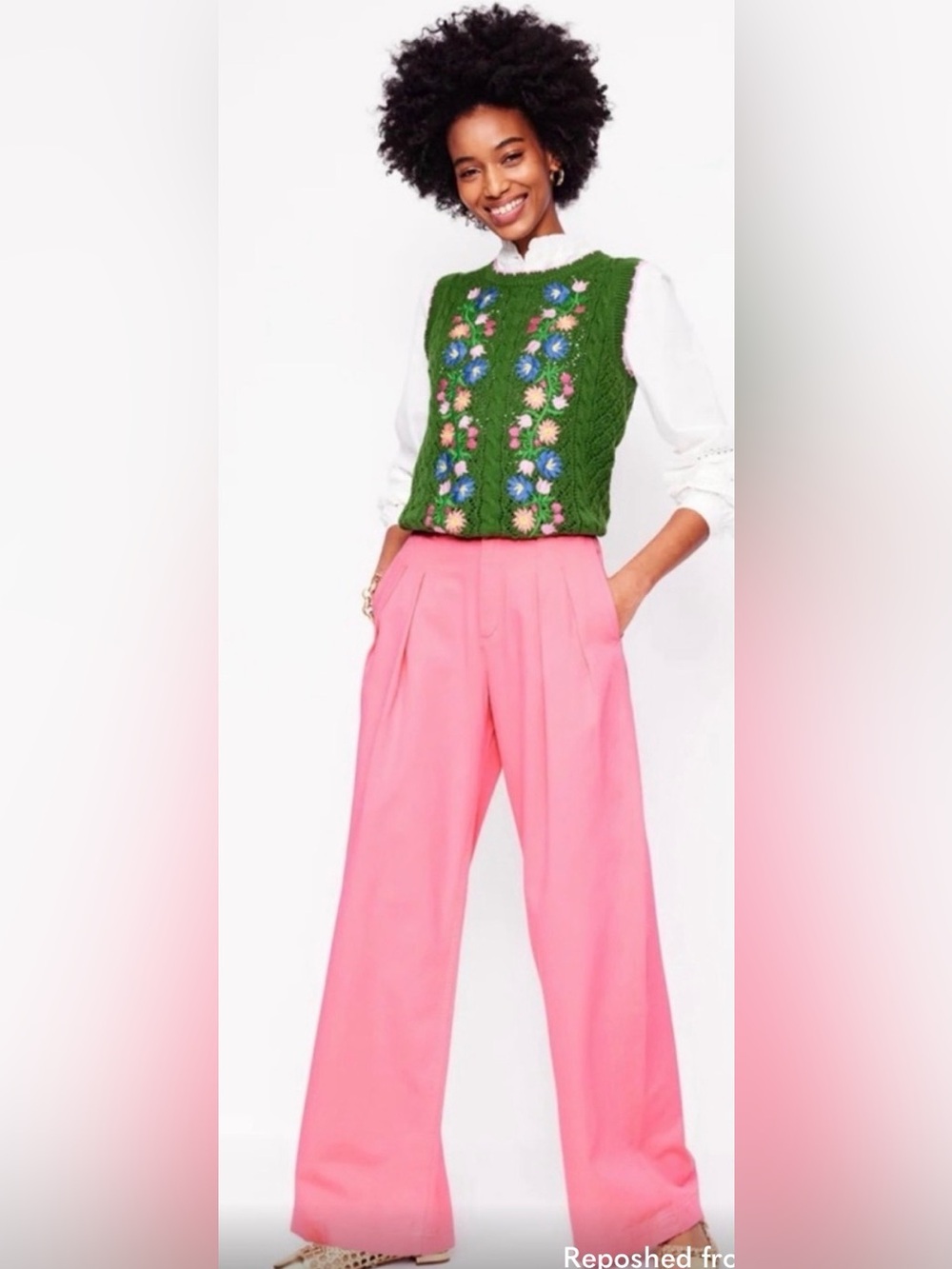 Boden Brompton Wide-Leg High-Rise Pink Trousers - Size 8